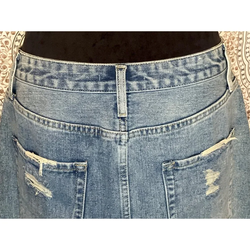 American Bazi Los Angeles Womens Distressed Denim Skirt Size L With Front Zipper - Picture 5 of 13